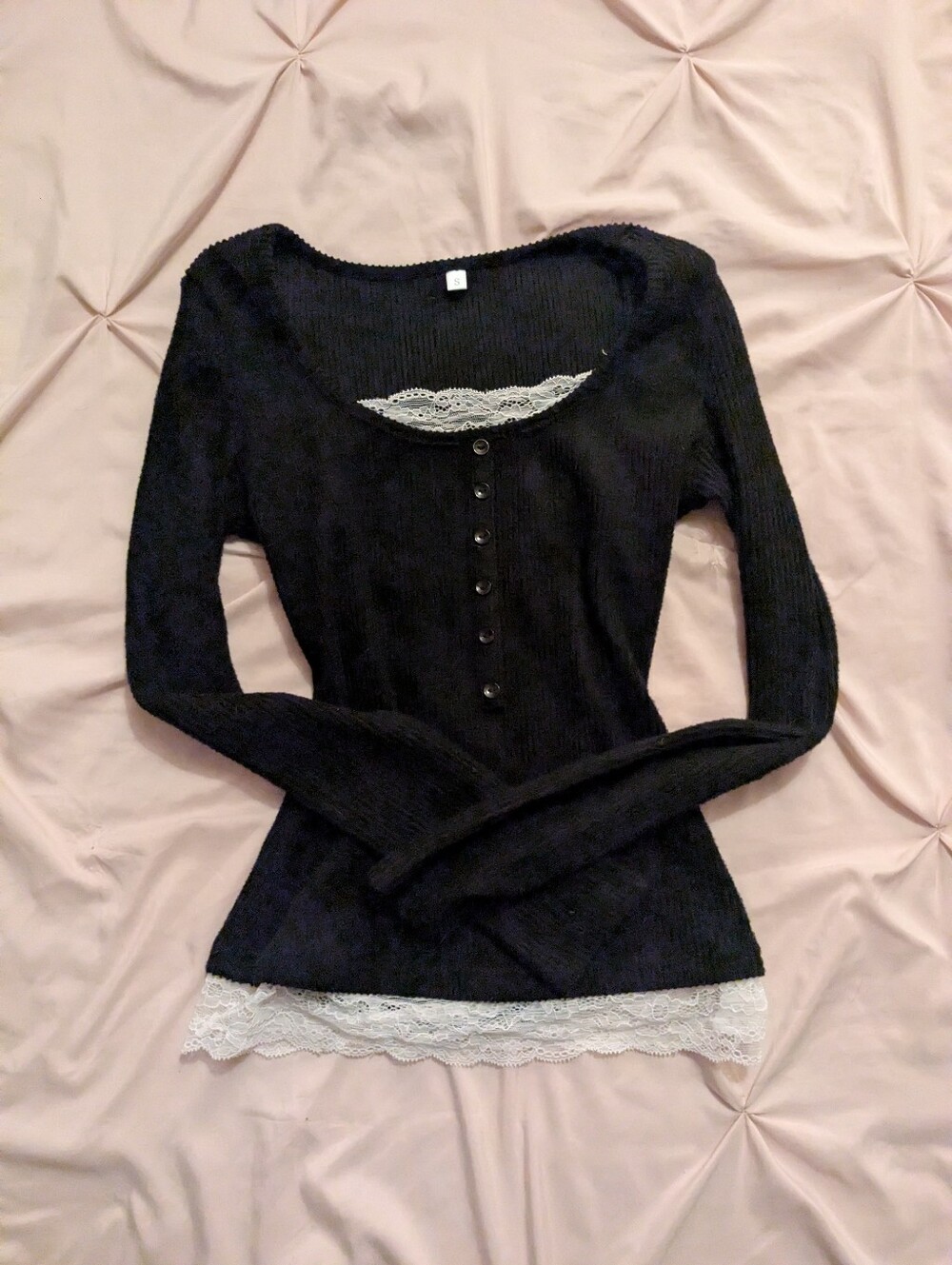 Lace Henley Long Sleeve Top